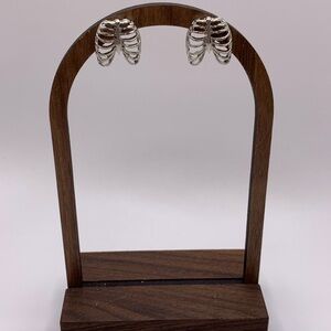 Anatomical Rib Cage Stud Earrings - Silver Tone Skeleton Studs